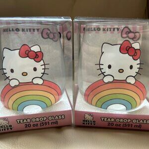 Brand New Cute Hello Kitty Sanrio Rainbow Tear Drop Drinking Glassware Cup Set 2